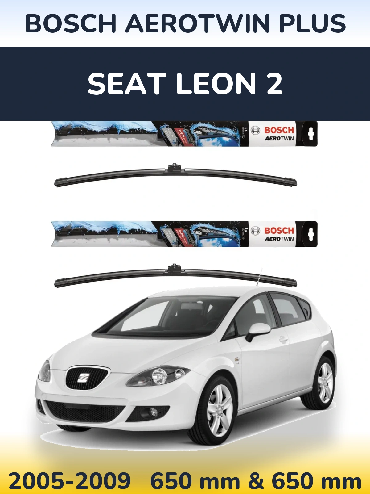 Комплект передніх щіток BOSCH AeroTwin Plus 650 & 650 мм для SEAT Leon 2 2005-2009