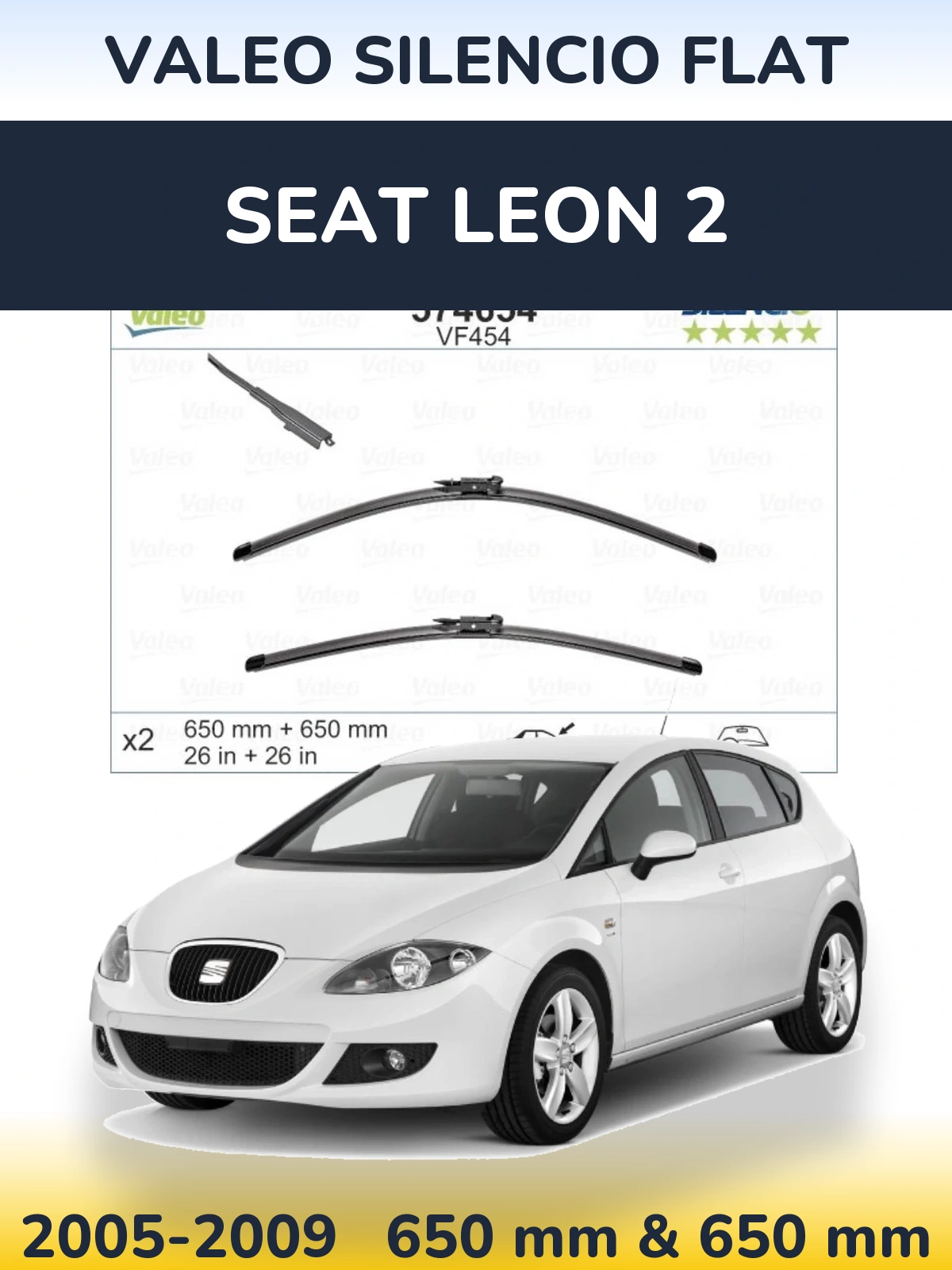 Комплект передніх щіток Valeo Silencio Flat 650 & 650 мм для SEAT Leon 2 2005-2009