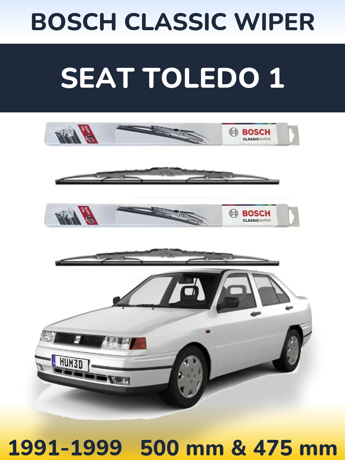 Комплект передніх щіток BOSCH Classic Wiper 500 & 475 мм для SEAT Toledo 1 1991-1999