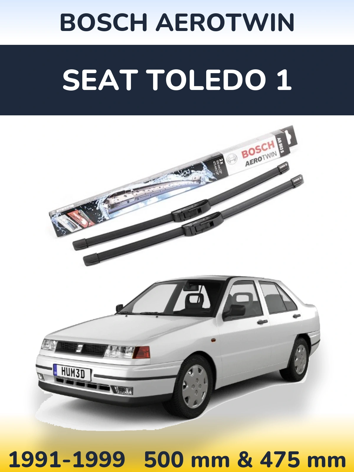 Комплект передніх щіток BOSCH AeroTwin 500 & 475 мм для SEAT Toledo 1 1991-1999