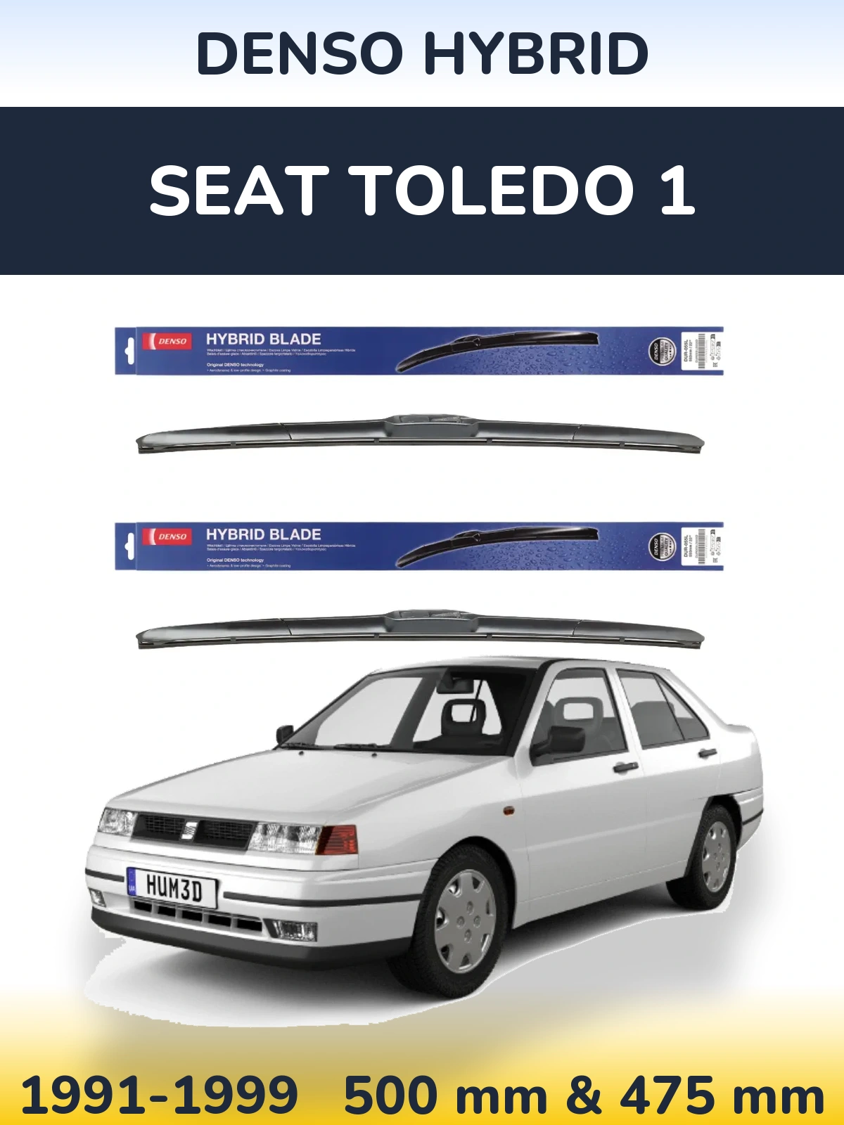 Комплект передніх щіток Denso Hybrid 500 & 475 мм для SEAT Toledo 1 1991-1999