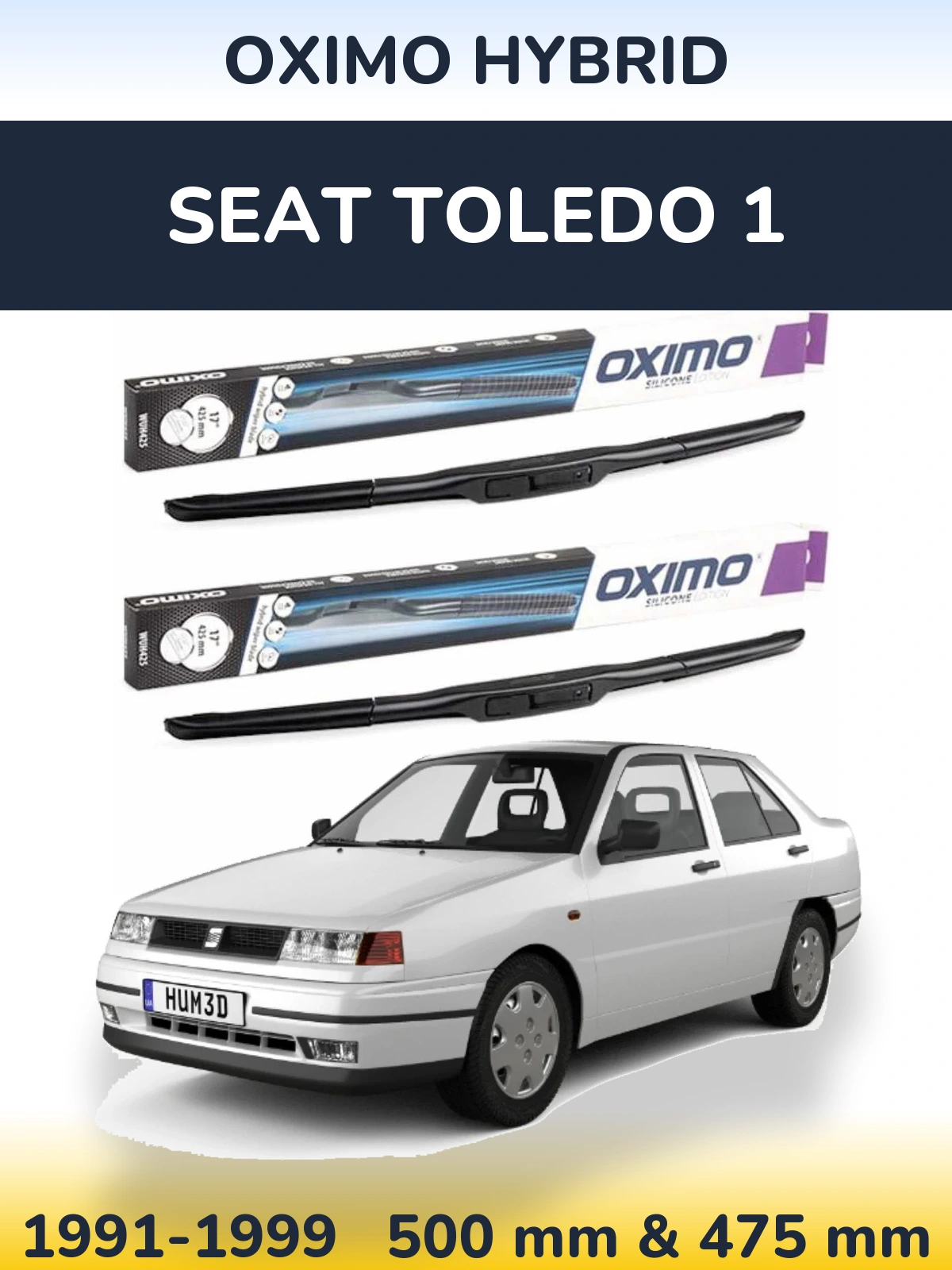 Front wiper blade set Oximo Hybrid 500 & 475 mm for SEAT Toledo 1 1991-1999