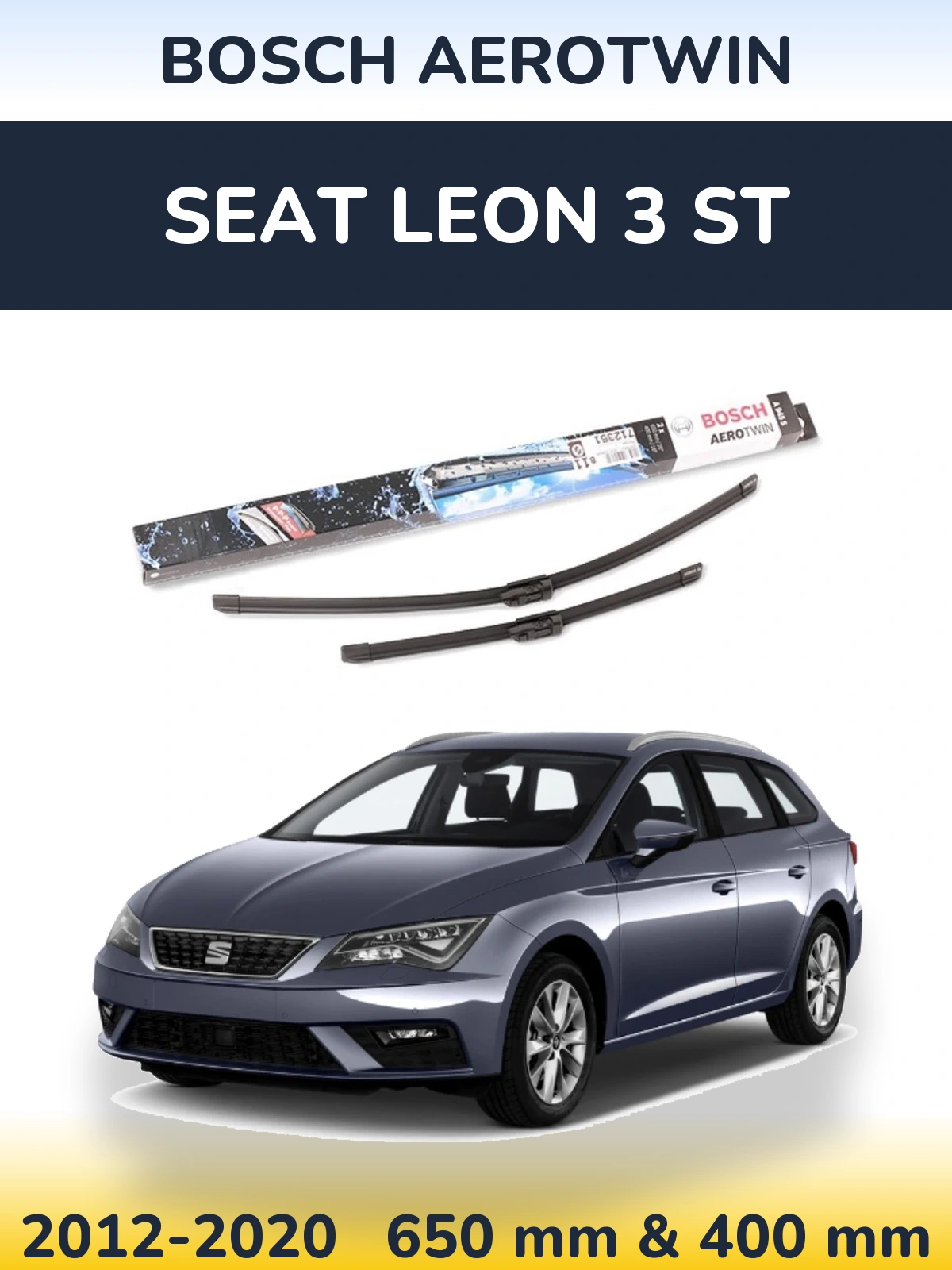 Комплект передних дворников BOSCH AeroTwin 650 & 400 мм для SEAT Leon 3 ST 2012-2020
