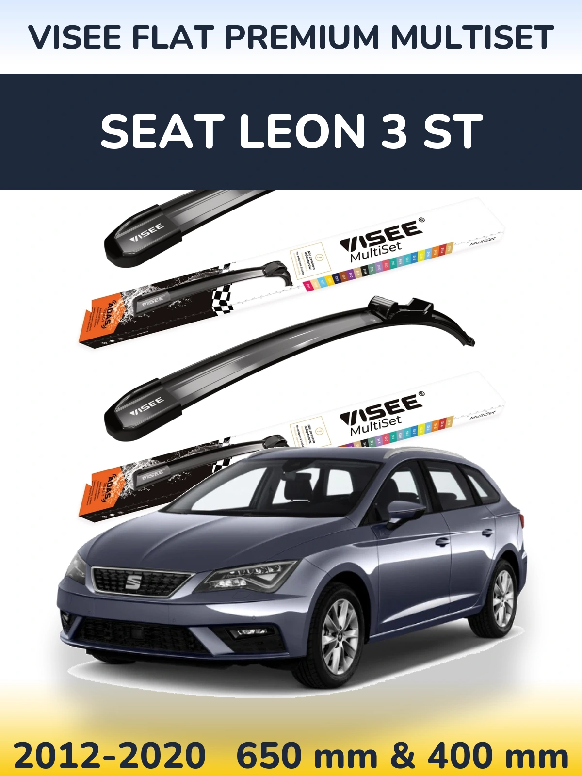 Front wiper blade set VISEE FLAT PREMIUM MultiSet 650 & 400 mm for SEAT Leon 3 ST 2012-2020