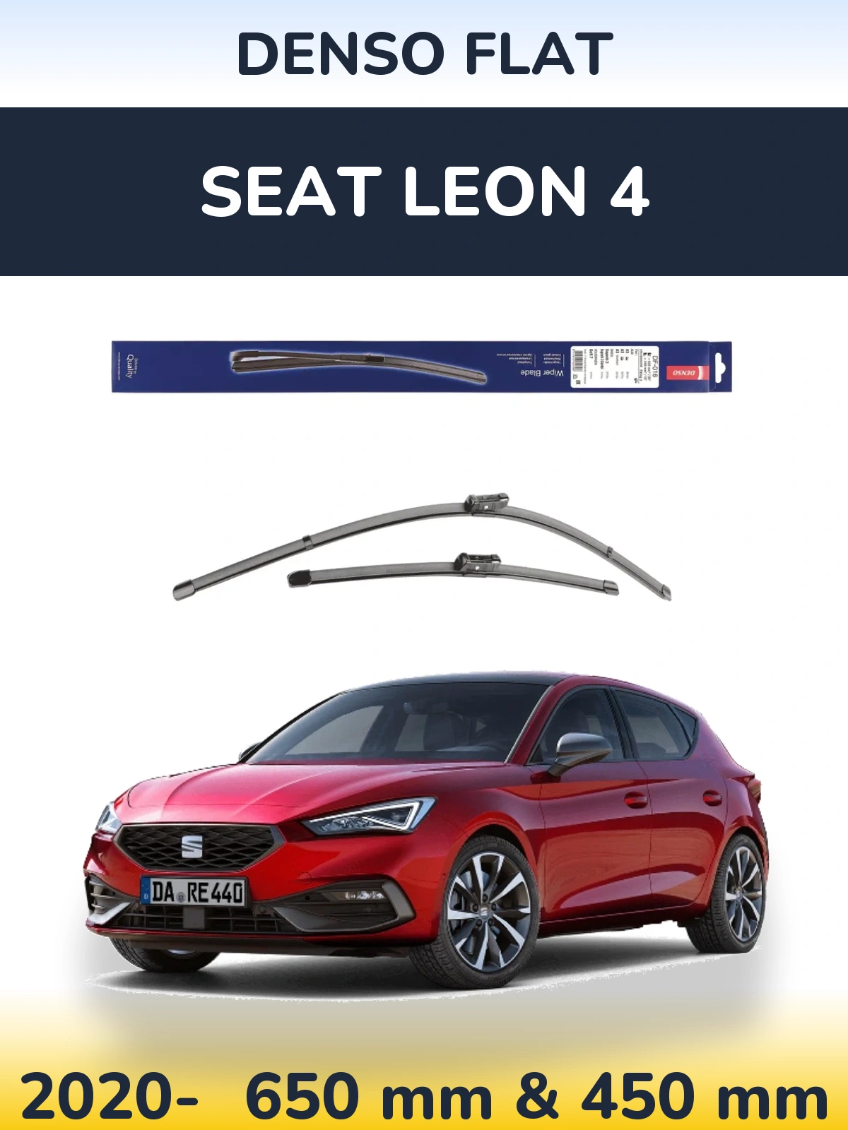 Front wiper blade set Denso Flat 650 & 450 mm for SEAT Leon 4 2020-2026