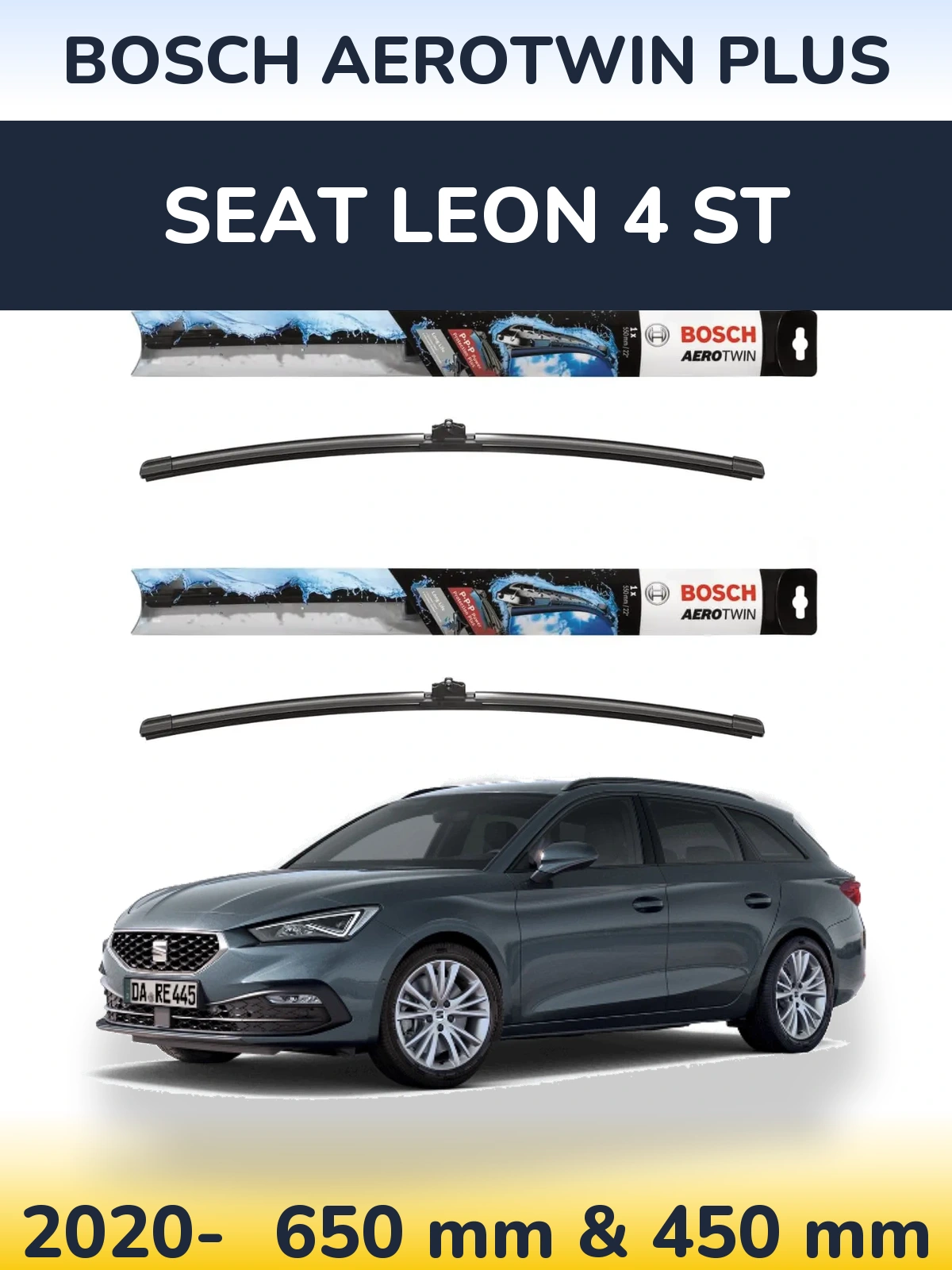 Front wiper blade set BOSCH AeroTwin Plus 650 & 450 mm for SEAT Leon 4 ST 2020-2026