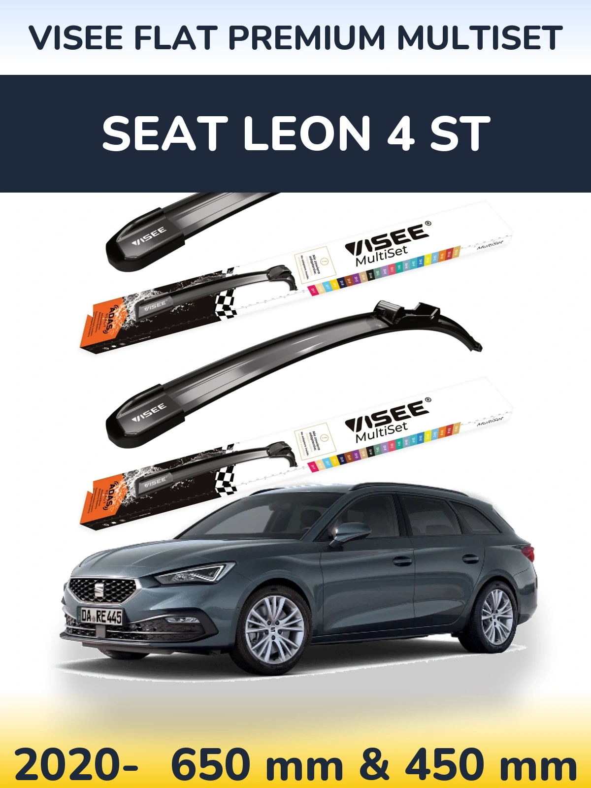 Front wiper blade set VISEE FLAT PREMIUM MultiSet 650 & 450 mm for SEAT Leon 4 ST 2020-2026