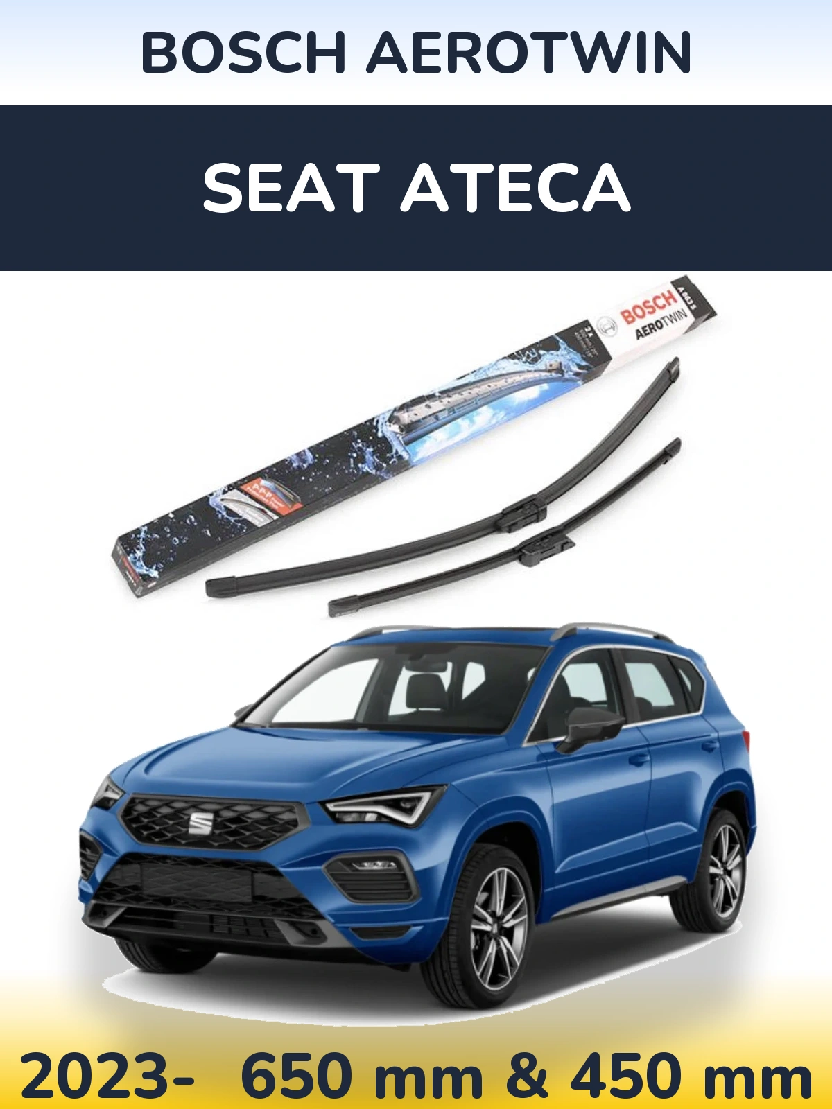 Комплект передних дворников BOSCH AeroTwin 650 & 450 мм для SEAT Ateca 2023-2026