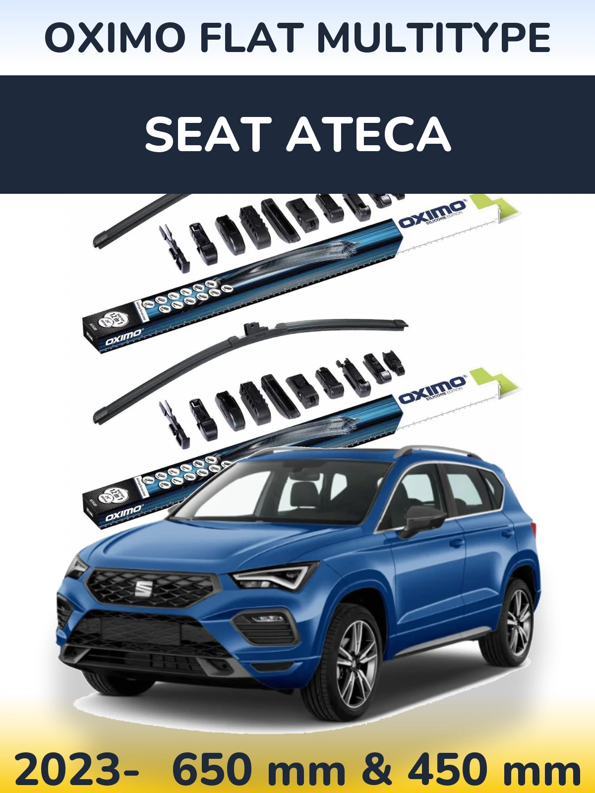 Front wiper blade set Oximo Flat MultiTypee 650 & 450 mm for SEAT Ateca 2023-2026