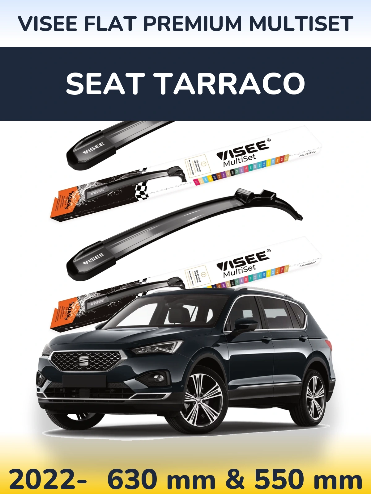 Front wiper blade set VISEE FLAT PREMIUM MultiSet 630 & 550 mm for SEAT Tarraco 2022-2026