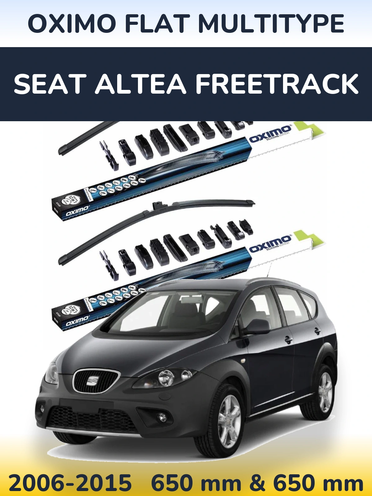 Front wiper blade set Oximo Flat MultiTypee 650 & 650 mm for SEAT Altea Freetrack 2006-2015