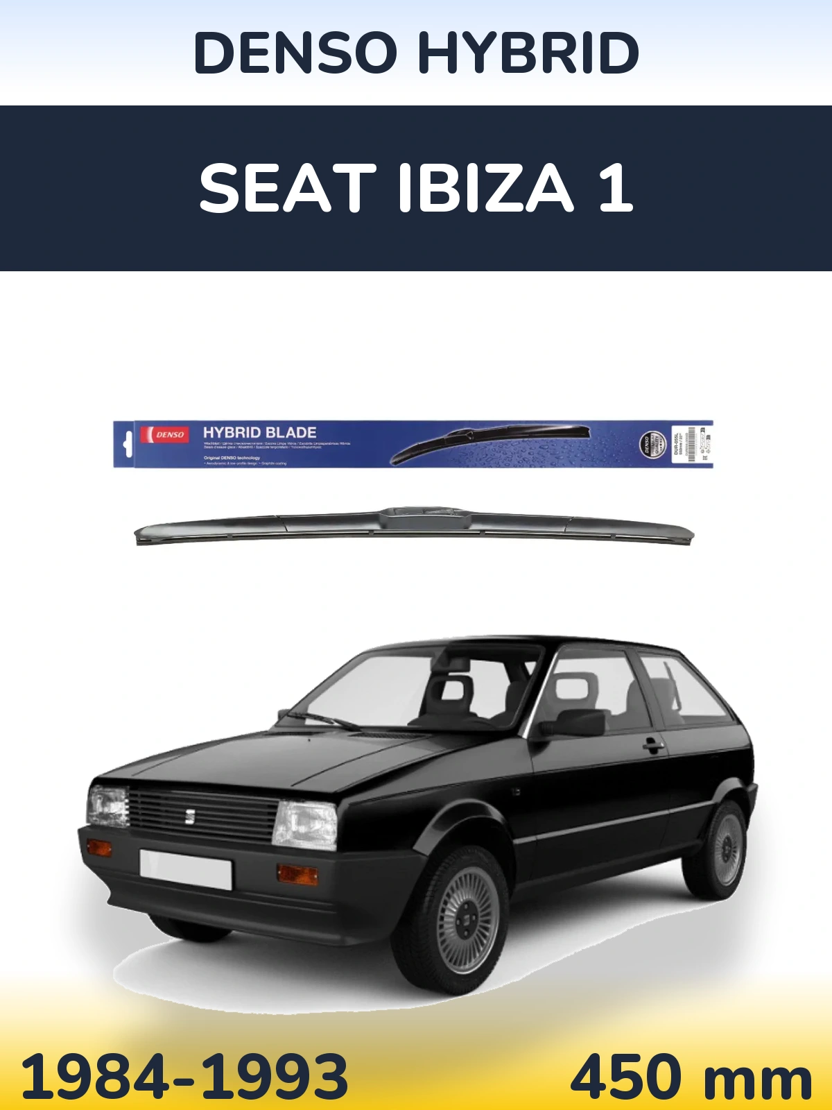 Front wiper blade Denso Hybrid 450 mm for SEAT Ibiza 1 1984-1993