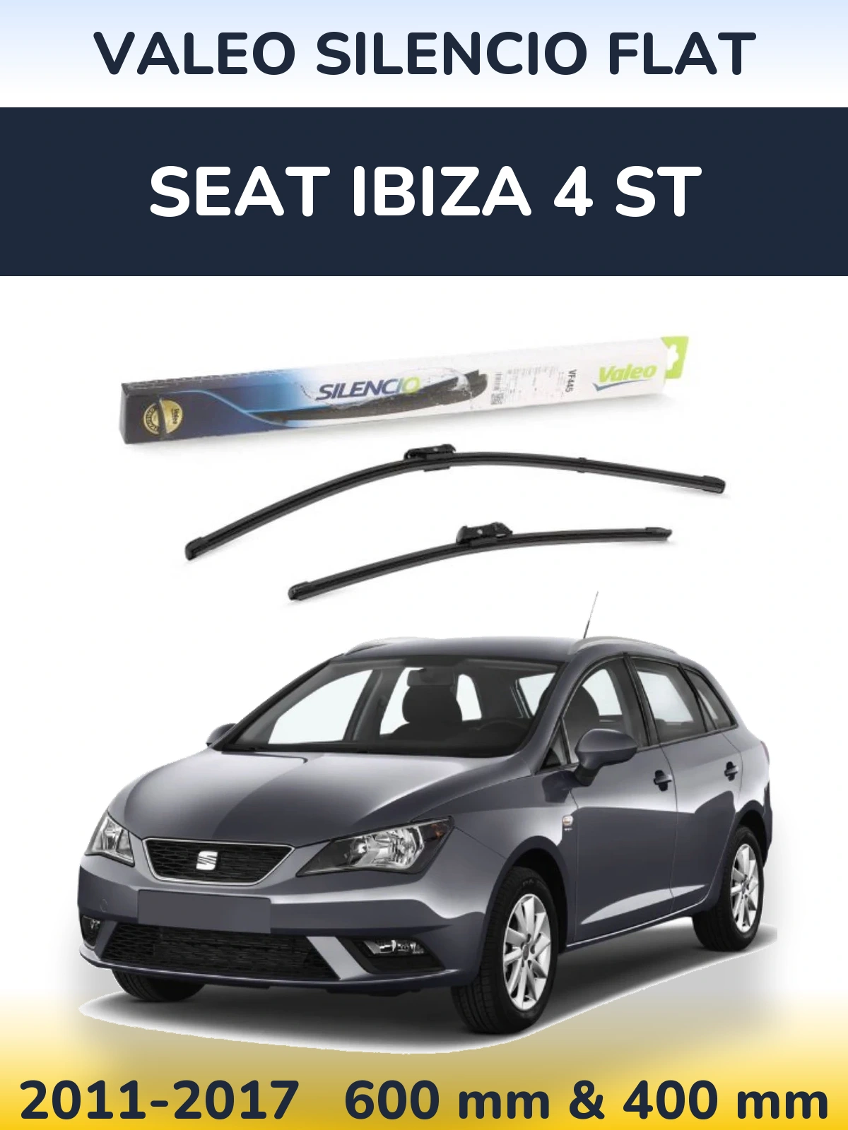 Front wiper blade set Valeo Silencio Flat 600 & 400 mm for SEAT Ibiza 4 ST 2011-2017
