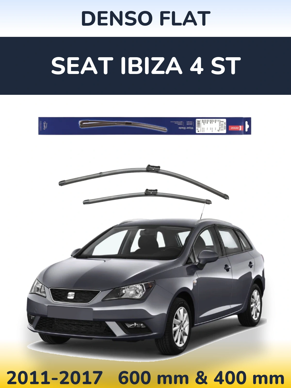 Front wiper blade set Denso Flat 600 & 400 mm for SEAT Ibiza 4 ST 2011-2017