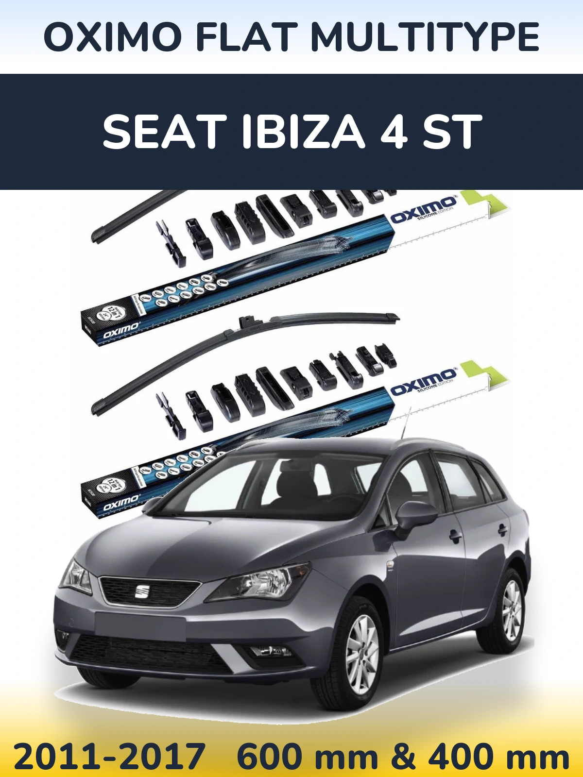 Front wiper blade set Oximo Flat MultiTypee 600 & 400 mm for SEAT Ibiza 4 ST 2011-2017