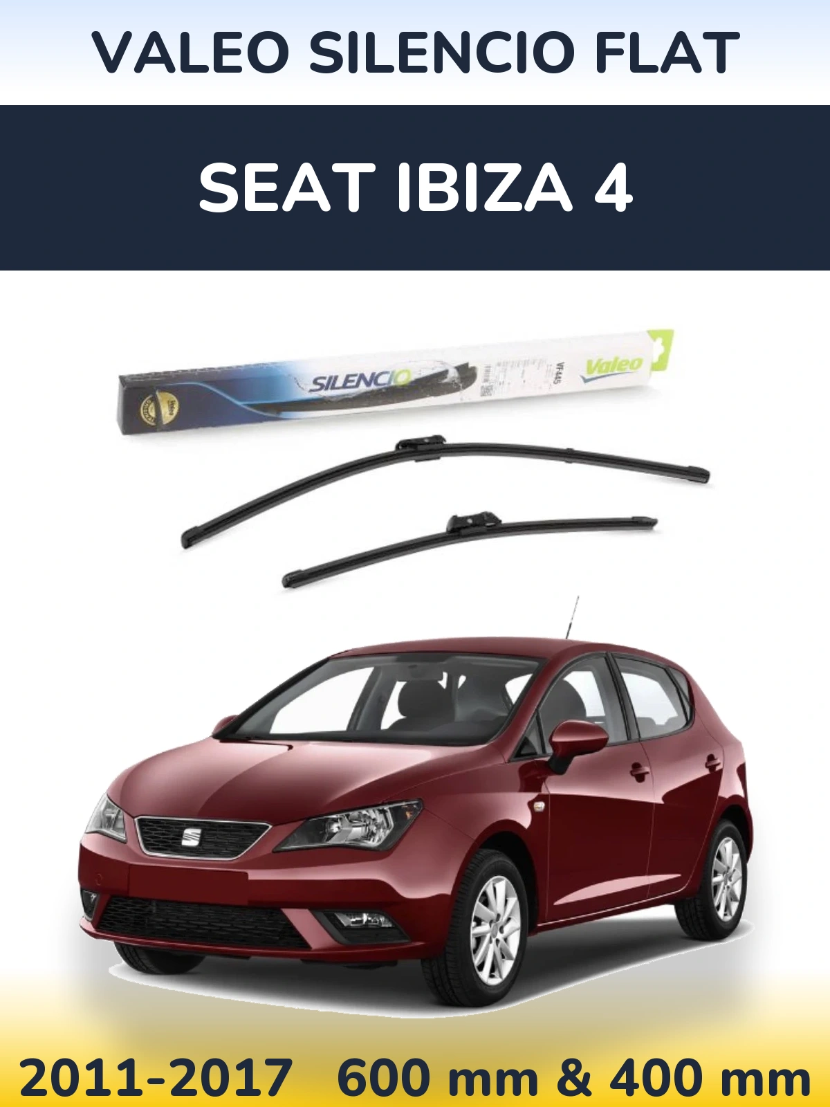 Front wiper blade set Valeo Silencio Flat 600 & 400 mm for SEAT Ibiza 4 2011-2017