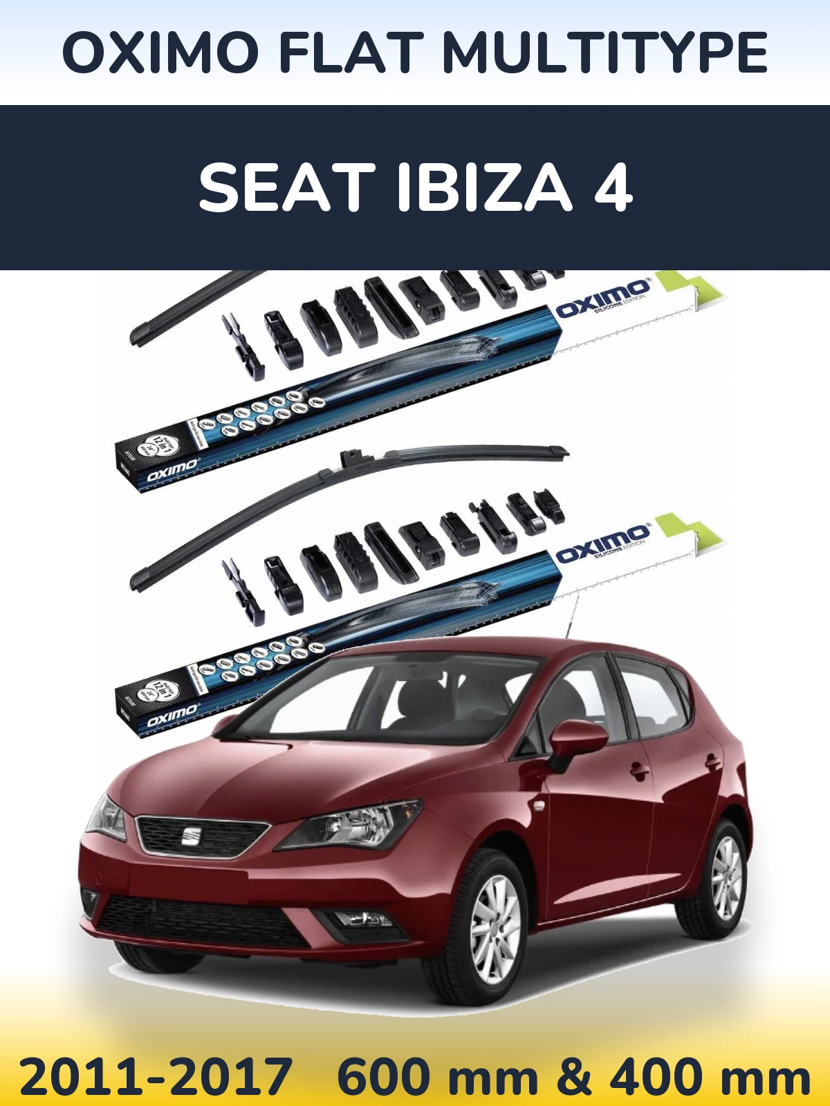 Front wiper blade set Oximo Flat MultiTypee 600 & 400 mm for SEAT Ibiza 4 2011-2017