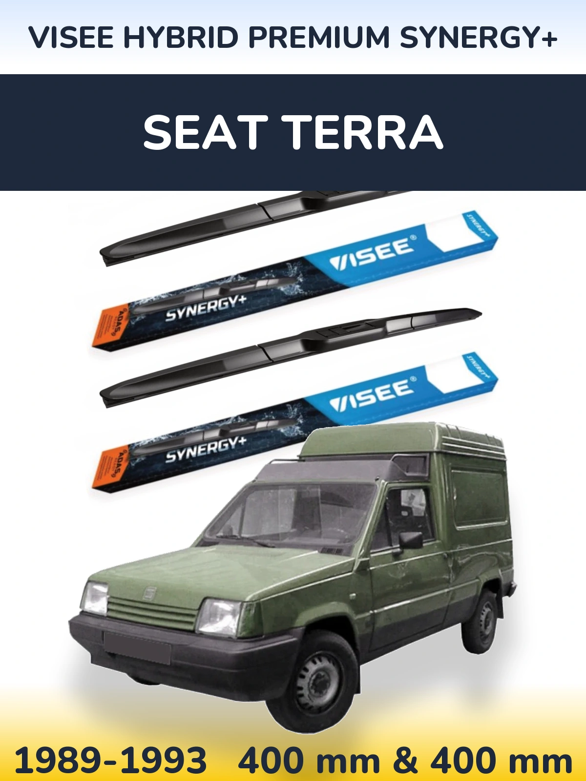 Front wiper blade set VISEE HYBRID PREMIUM SYNERGY+ 400 & 400 mm for SEAT Terra 1989-1993