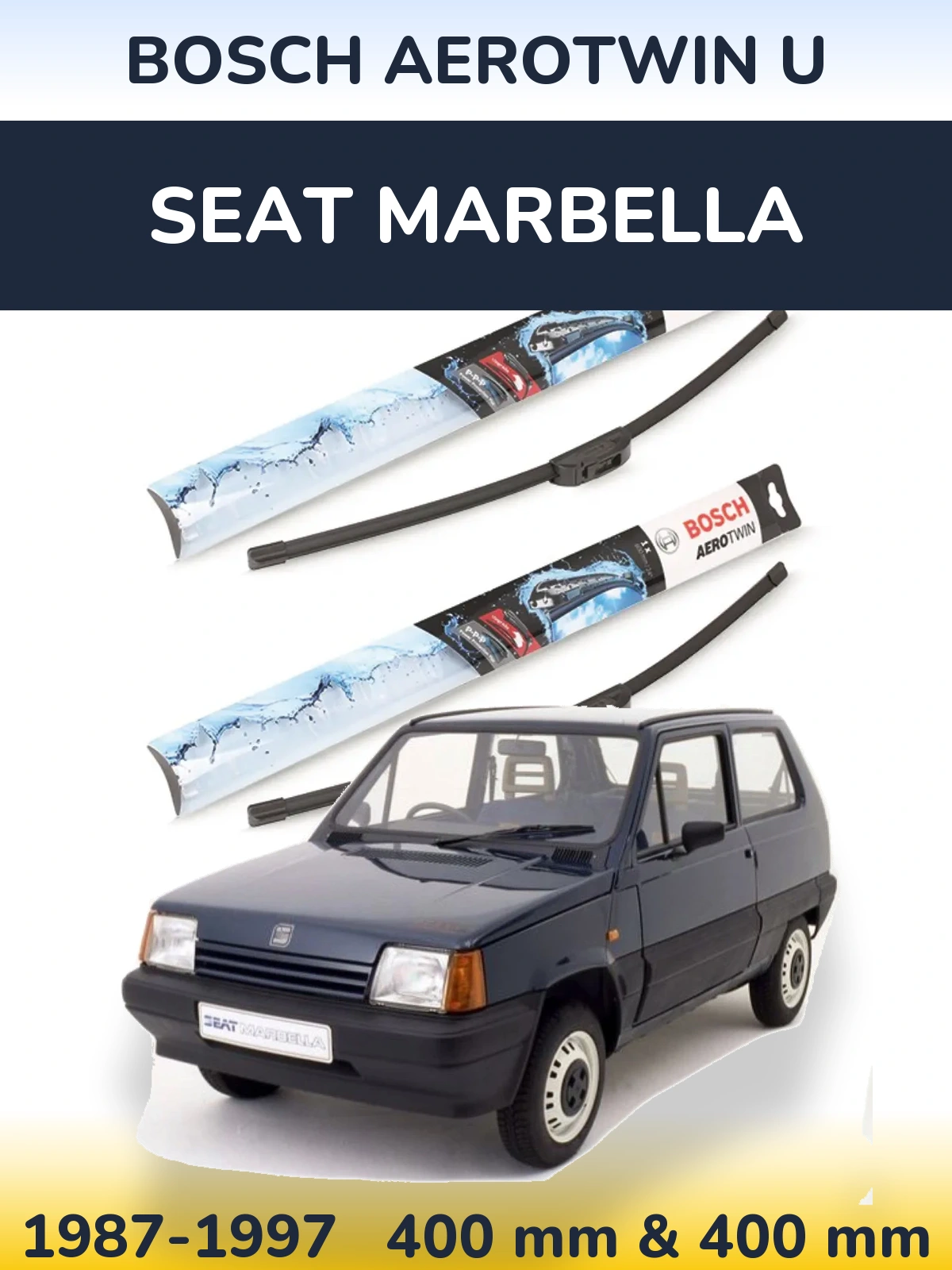 Front wiper blade set BOSCH AeroTwin U 400 & 400 mm for SEAT Marbella 1987-1997