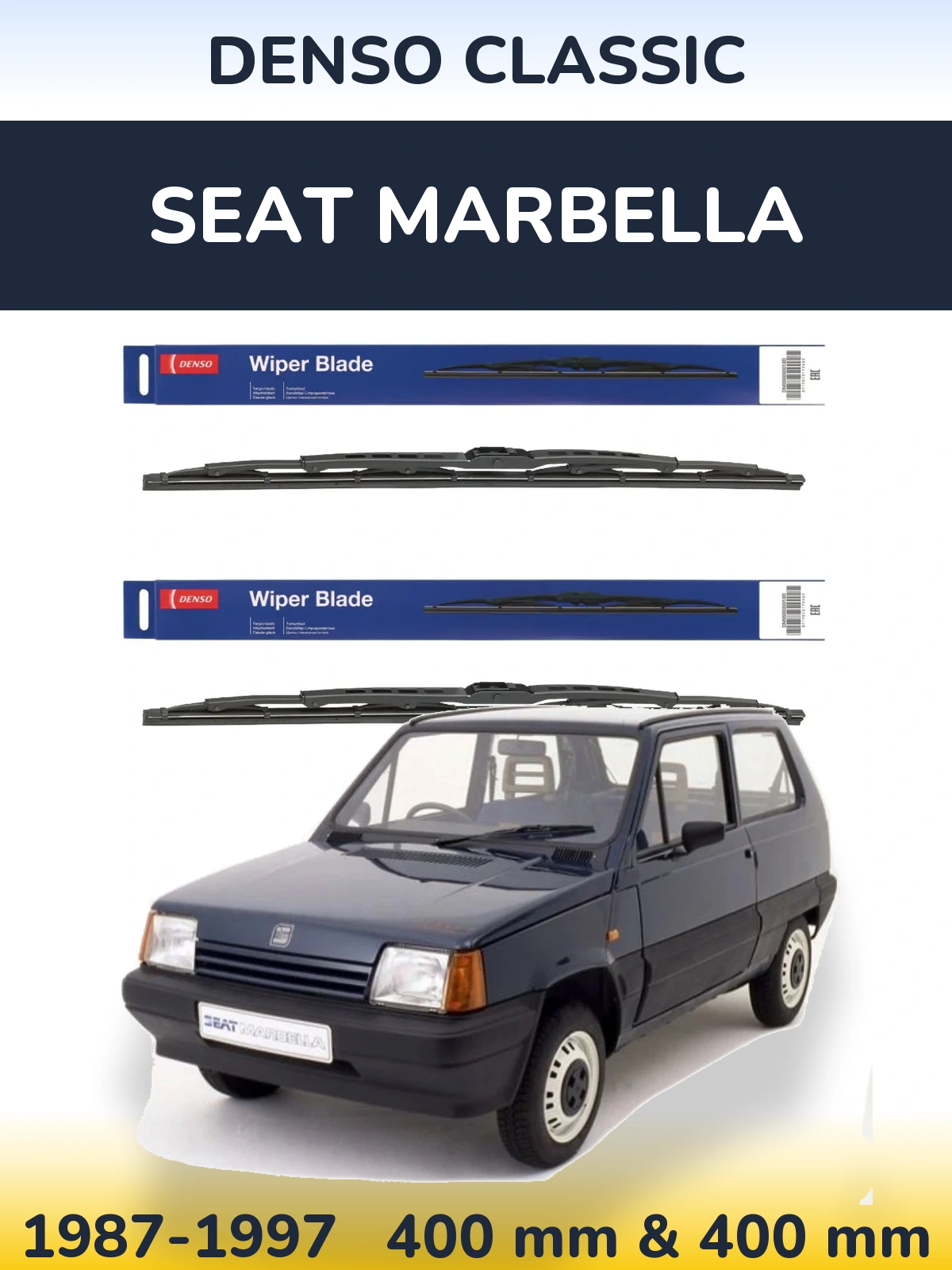 Front wiper blade set Denso Classic 400 & 400 mm for SEAT Marbella 1987-1997