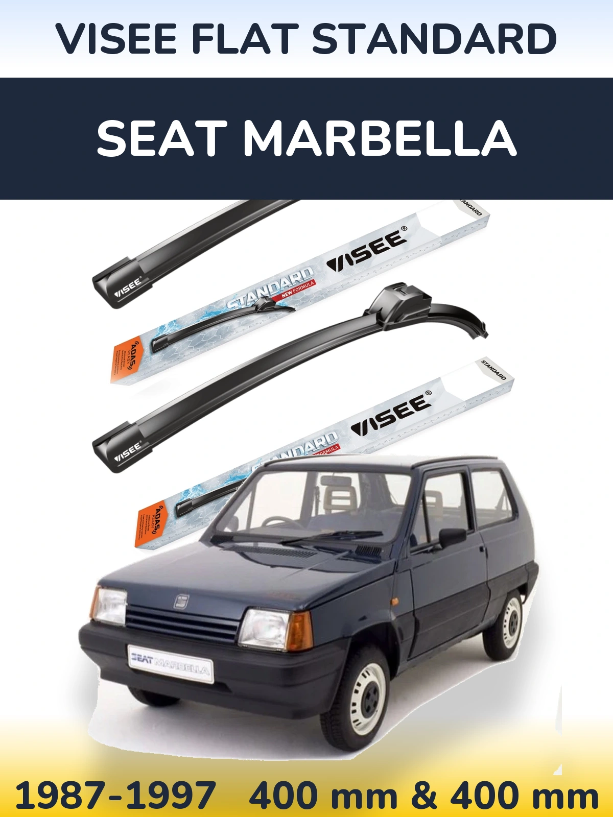 Front wiper blade set VISEE FLAT STANDARD 400 & 400 mm for SEAT Marbella 1987-1997