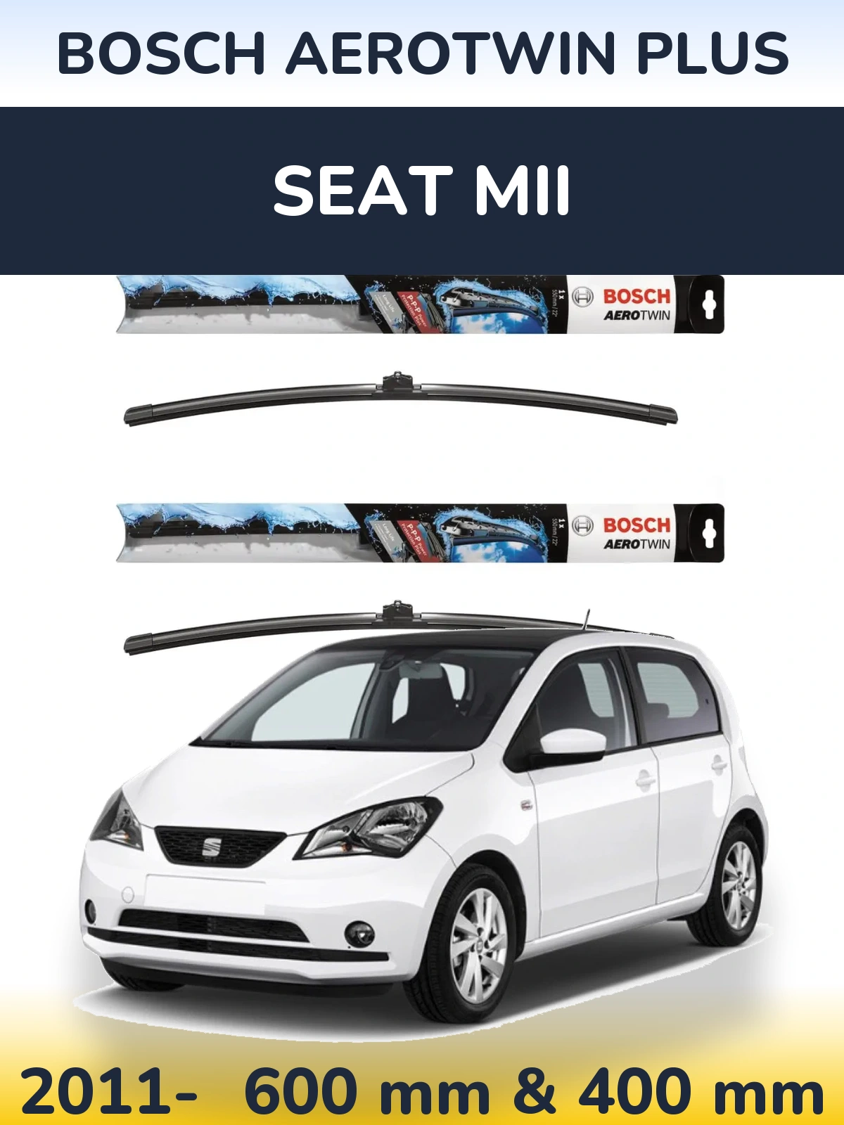 Комплект передніх щіток BOSCH AeroTwin Plus 600 & 400 мм для SEAT Mii 2011-2026