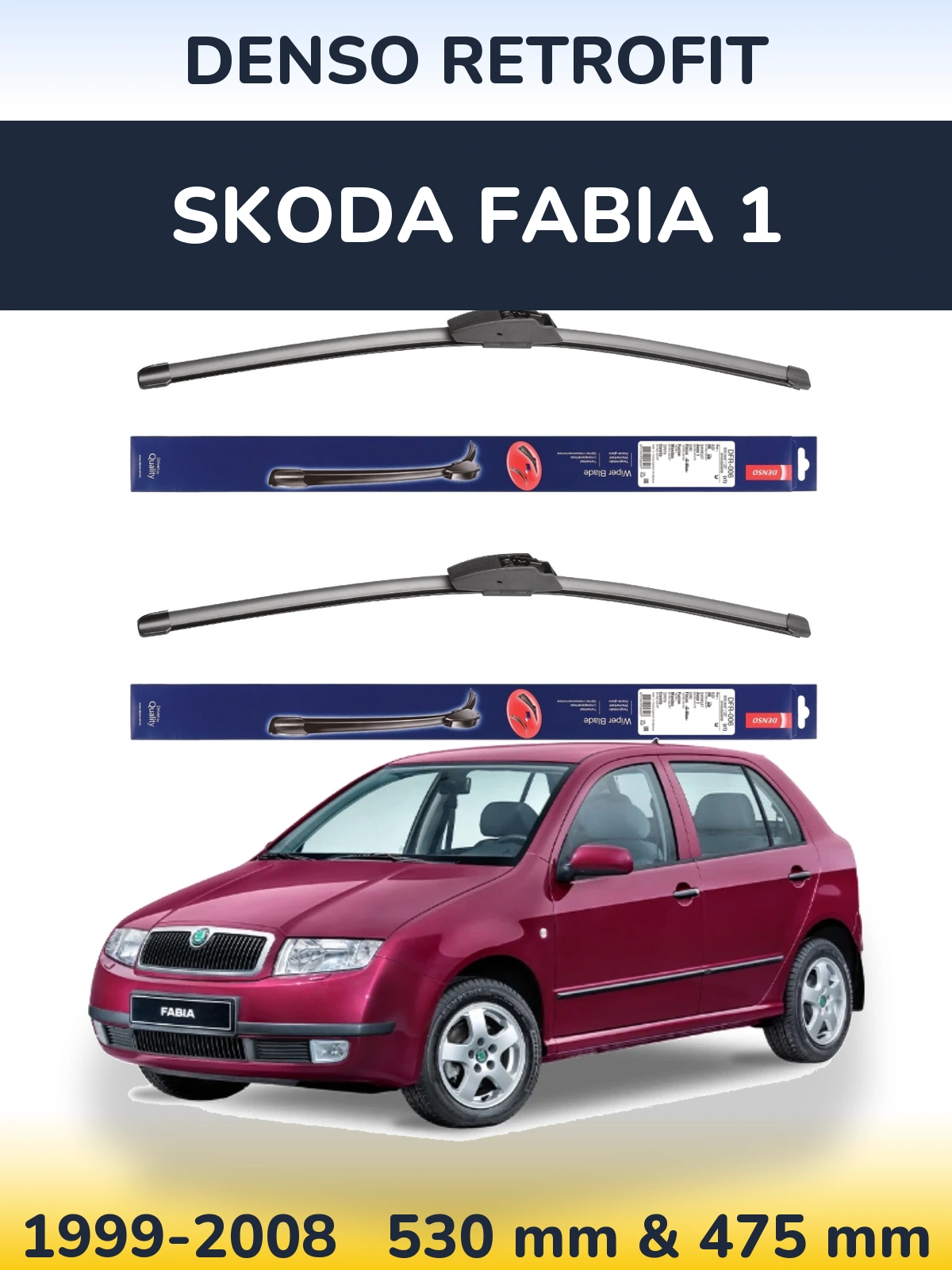 Front wiper blade set Denso Retrofit 530 & 475 mm for Skoda Fabia 1 1999-2008