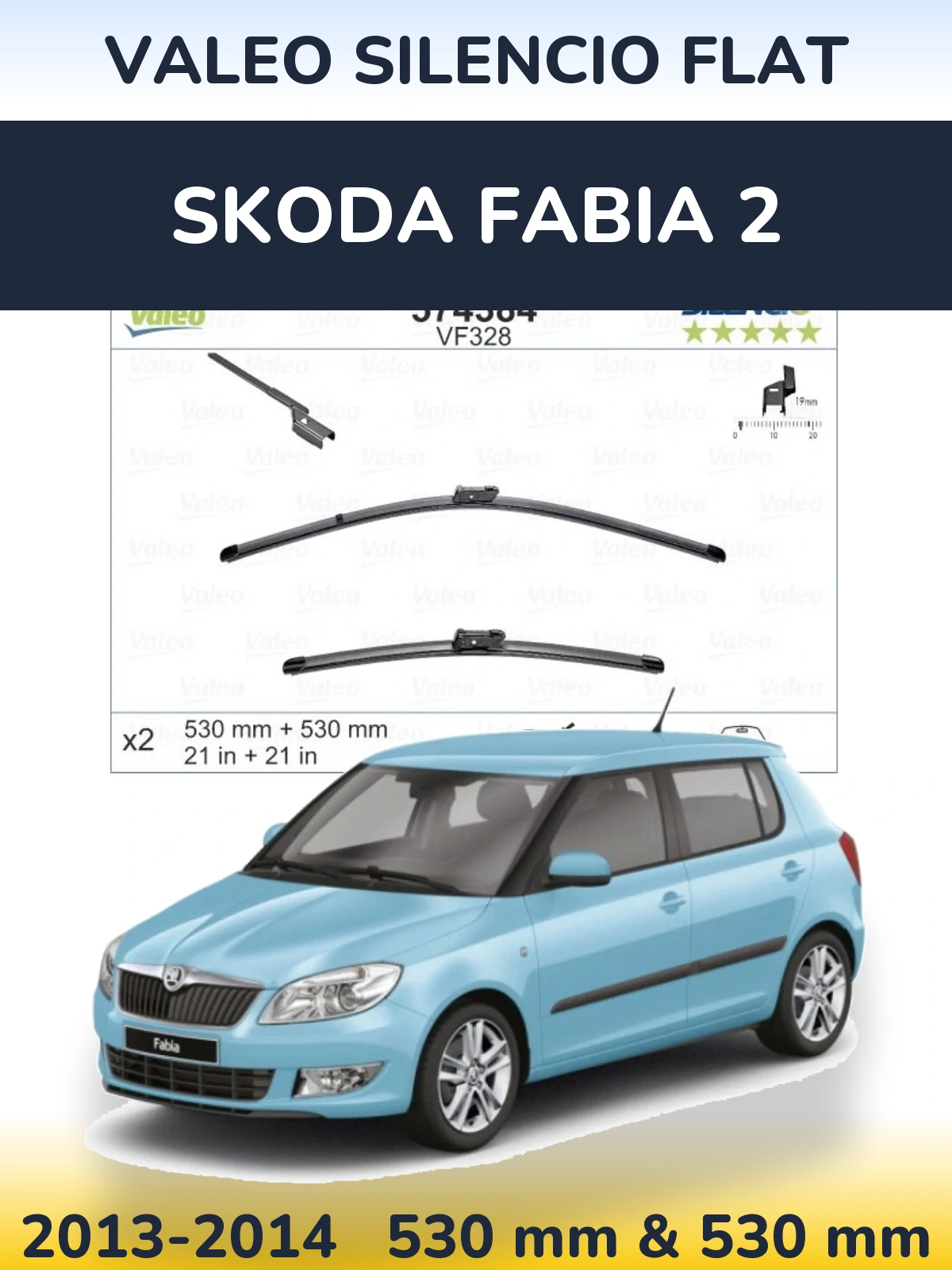 Комплект передних дворников Valeo Silencio Flat 530 & 520 мм для Skoda Fabia 2 2013-2014