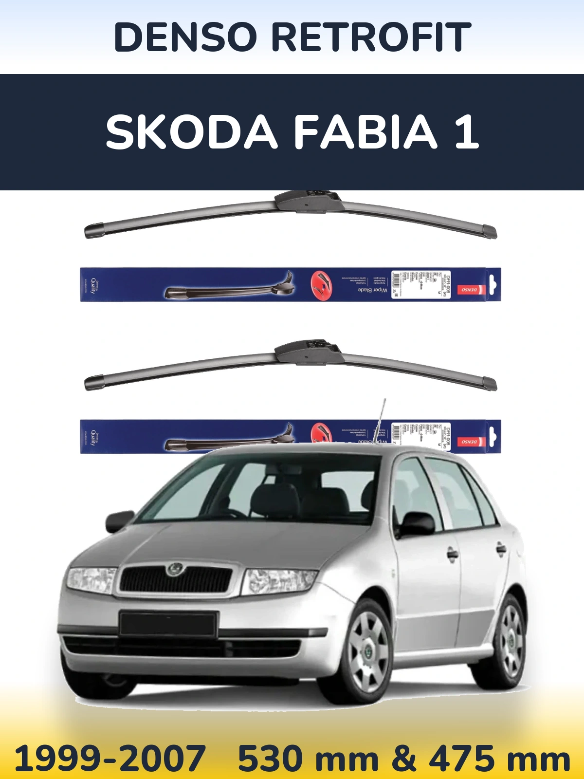 Front wiper blade set Denso Retrofit 530 & 475 mm for Skoda Fabia 1 1999-2007