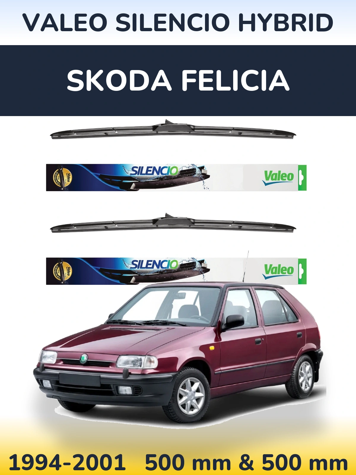 Комплект передних дворников Valeo Silencio Hybrid 500 & 500 мм для Skoda Felicia 1994-2001