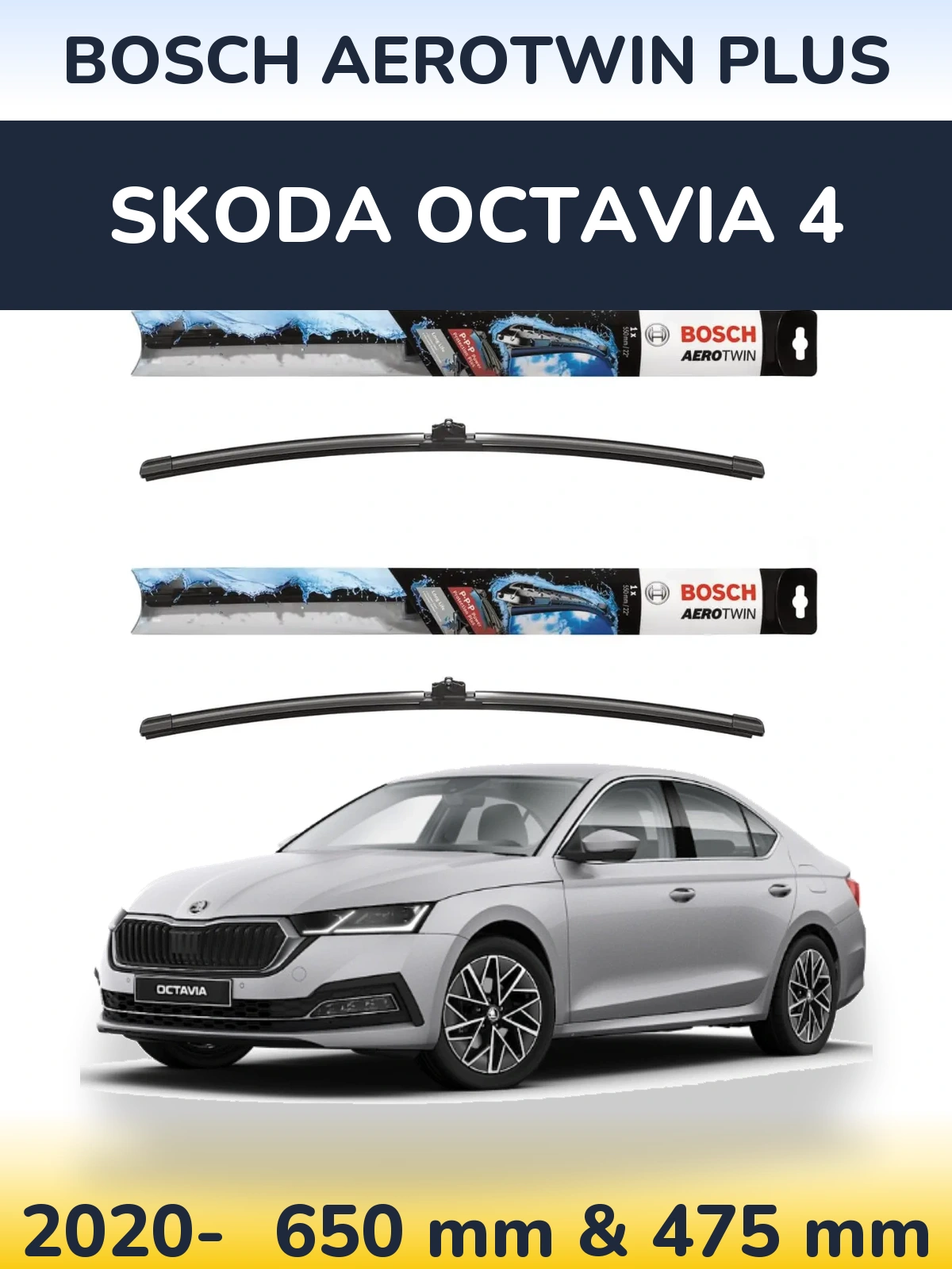 Front wiper blade set BOSCH AeroTwin Plus 650 & 475 mm for Skoda Octavia 4 2020-2026