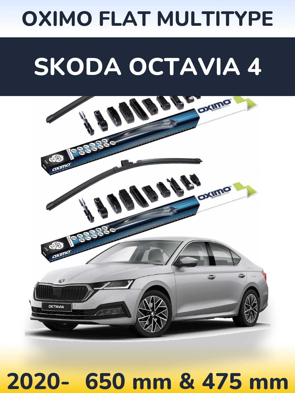 Front wiper blade set Oximo Flat MultiTypee 650 & 475 mm for Skoda Octavia 4 2020-2026