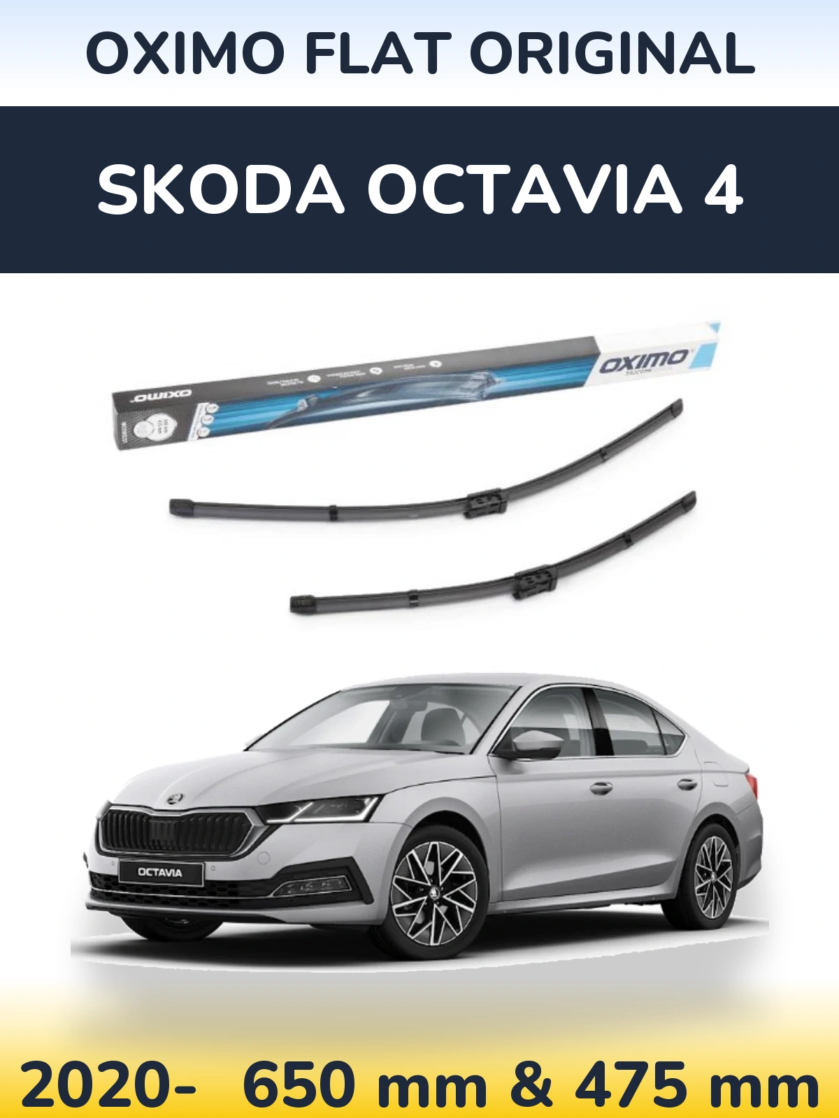 Front wiper blade set Oximo Flat Original 650 & 475 mm for Skoda Octavia 4 2020-2026
