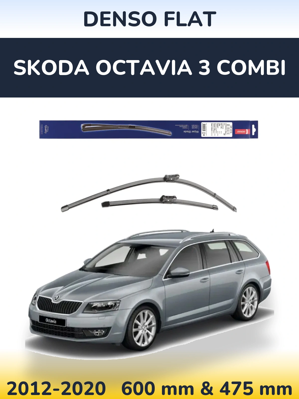 Front wiper blade set Denso Flat 600 & 475 mm for Skoda Octavia 3 Combi 2012-2020
