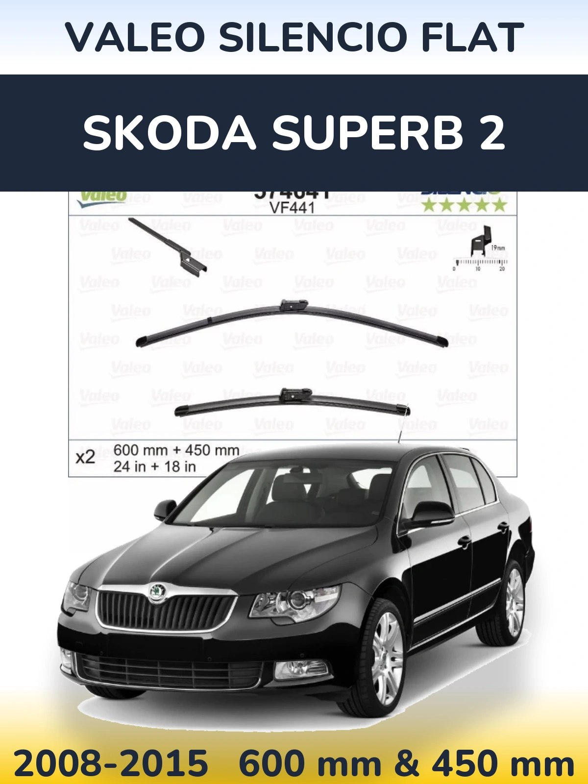 Комплект передніх щіток Valeo Silencio Flat 600 & 450 мм для Skoda Superb 2 2008-2015