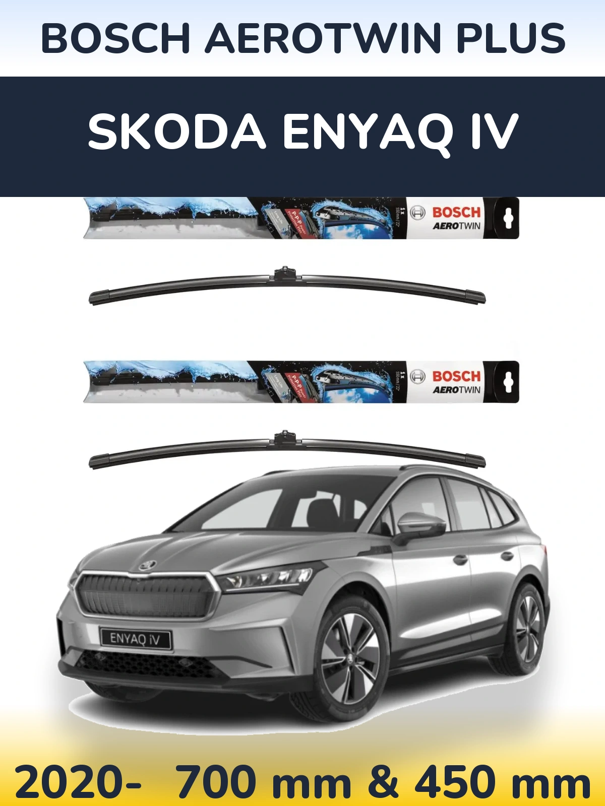 Front wiper blade set BOSCH AeroTwin Plus 700 & 450 mm for Skoda Enyaq iV 2020-2026