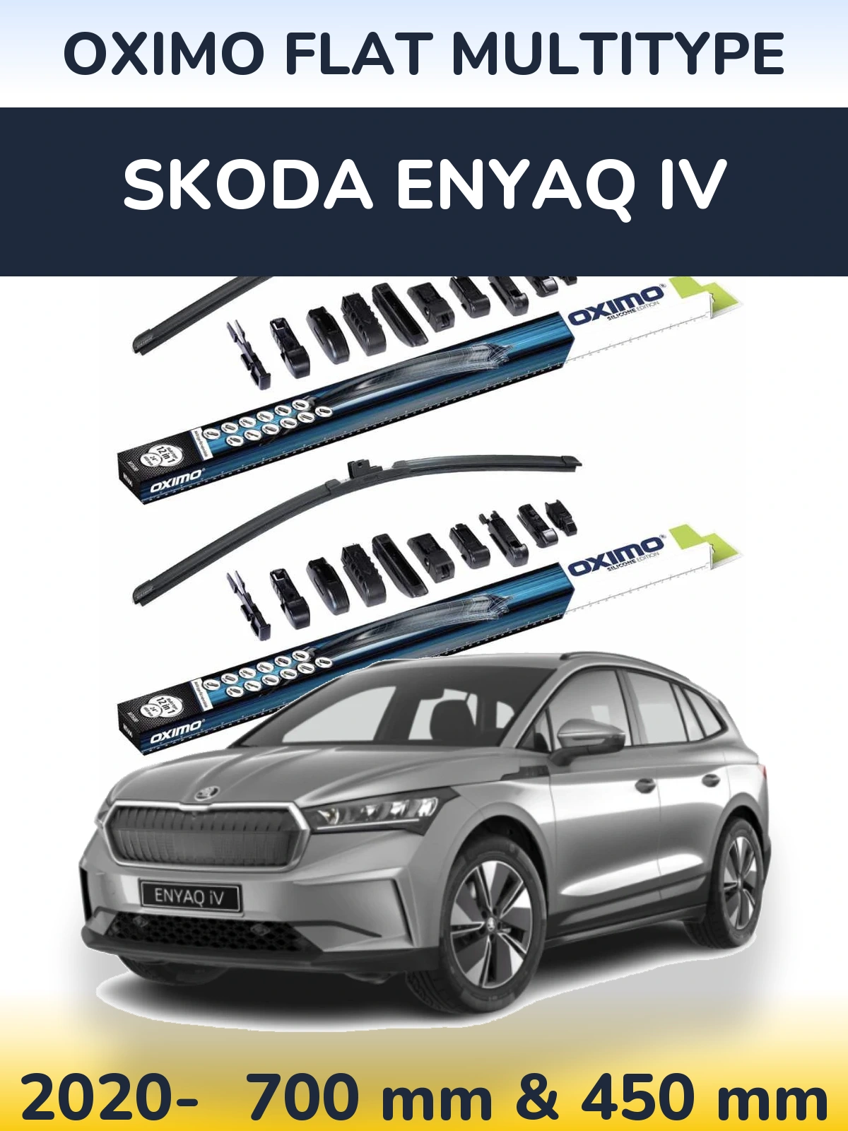 Front wiper blade set Oximo Flat MultiTypee 700 & 450 mm for Skoda Enyaq iV 2020-2026