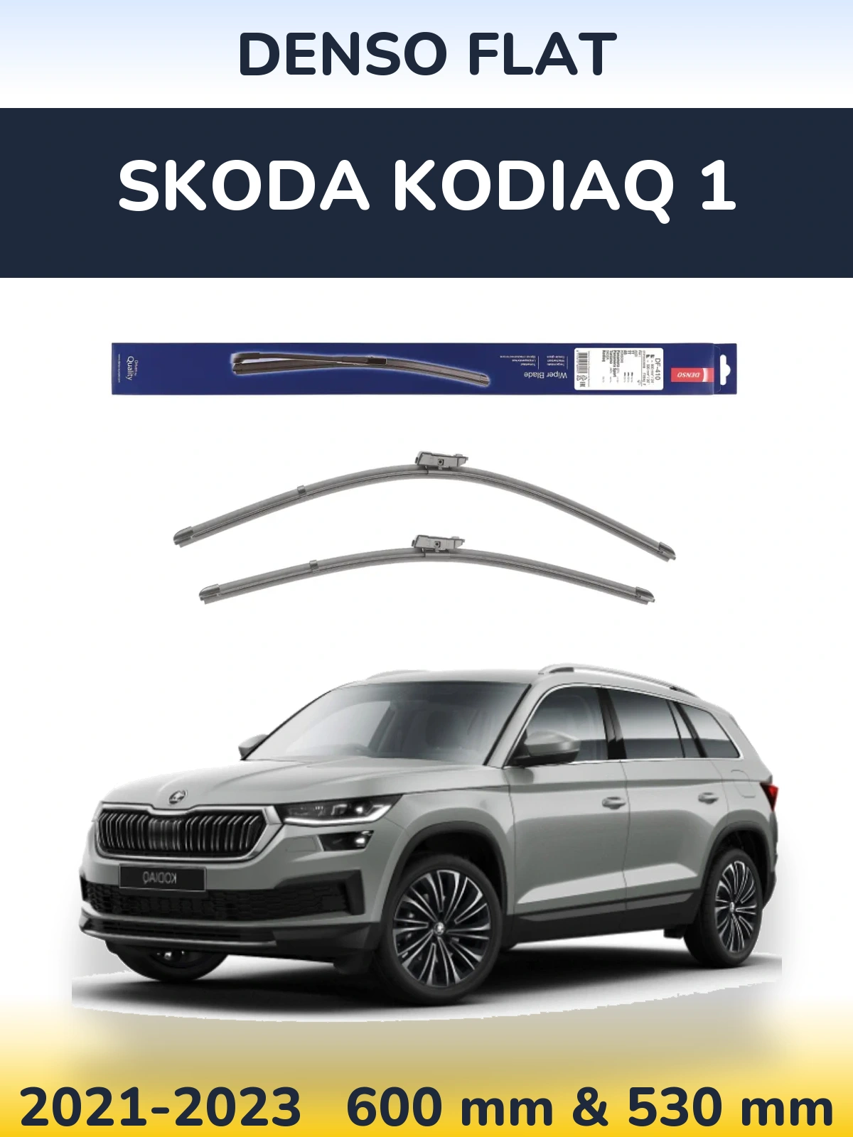 Front wiper blade set Denso Flat 600 & 520 mm for Skoda Kodiaq 1 2021-2023