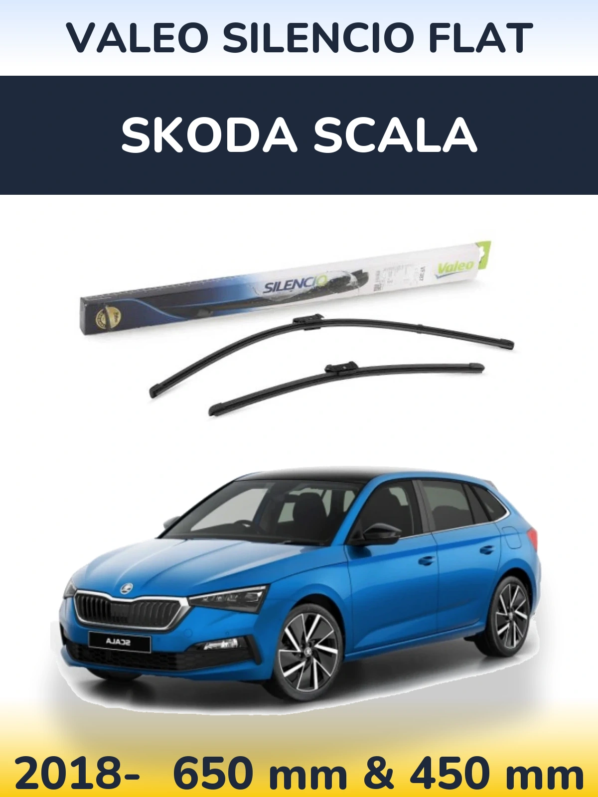 Комплект передних дворников Valeo Silencio Flat 650 & 450 мм для Skoda Scala 2018-2026