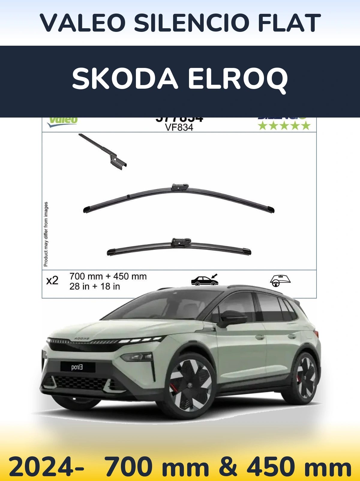 Комплект передних дворников Valeo Silencio Flat 700 & 450 мм для Skoda Elroq 2024-2026