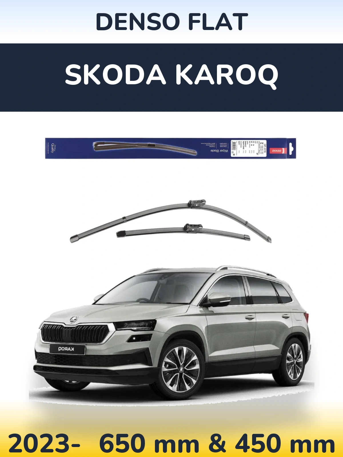 Front wiper blade set Denso Flat 650 & 450 mm for Skoda Karoq 2023-2026