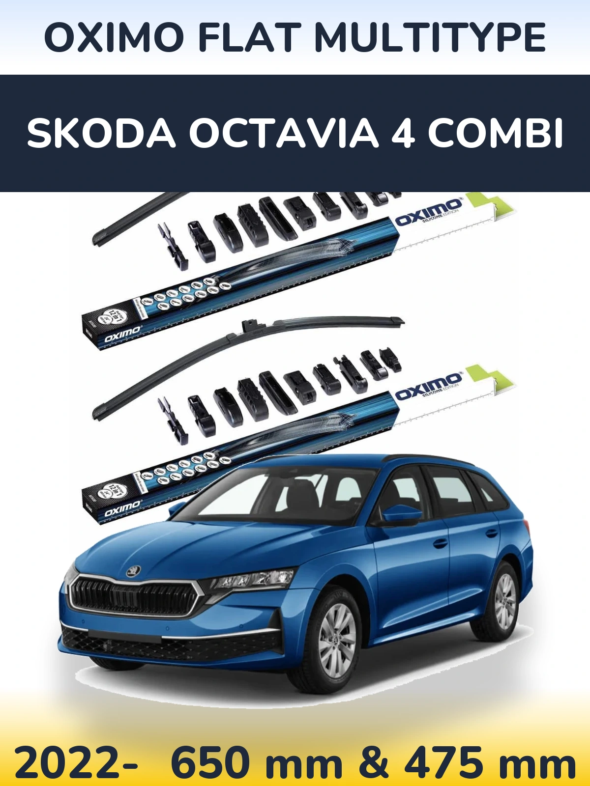 Front wiper blade set Oximo Flat MultiTypee 650 & 475 mm for Skoda Octavia 4 Combi 2022-2026