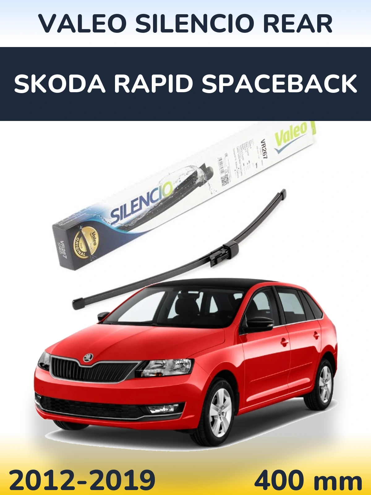 Rear wiper blade Valeo Silencio Rear 400 mm for Skoda Rapid Spaceback 2012-2019