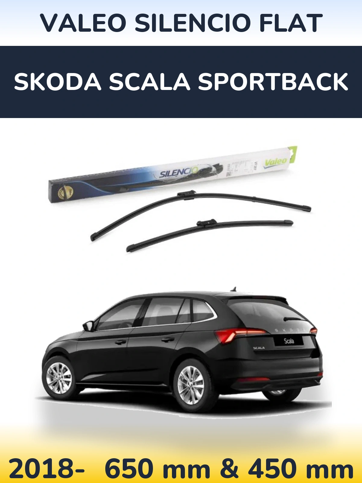Комплект передних дворников Valeo Silencio Flat 650 & 450 мм для Skoda Scala Sportback 2018-2026