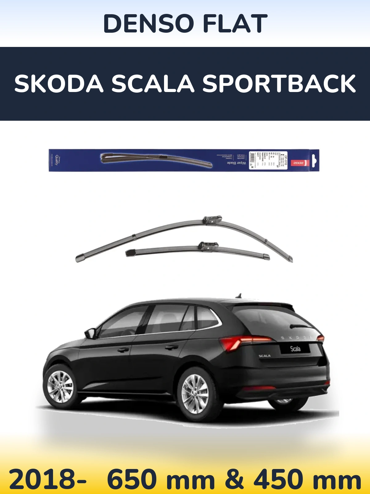 Front wiper blade set Denso Flat 650 & 450 mm for Skoda Scala Sportback 2018-2026