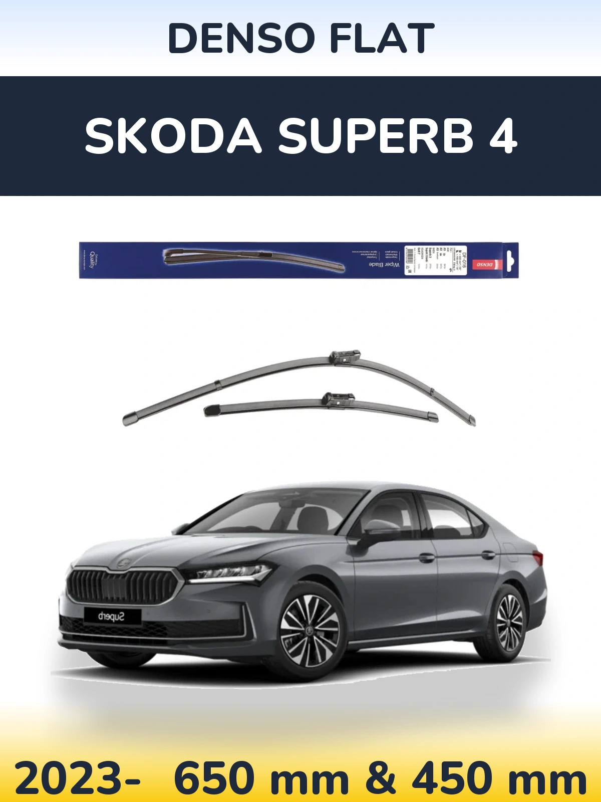 Front wiper blade set Denso Flat 650 & 450 mm for Skoda Superb 4 2023-2026