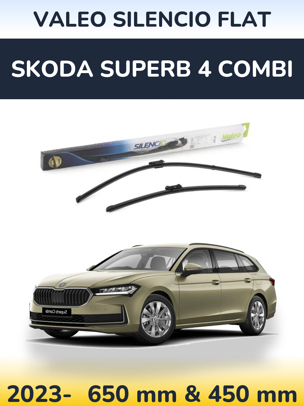 Front wiper blade set Valeo Silencio Flat 650 & 450 mm for Skoda Superb 4 Combi 2023-2026