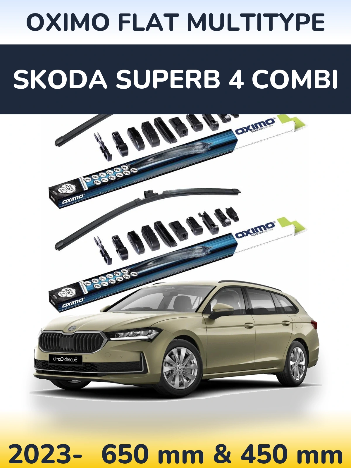 Комплект передних дворников Oximo Flat MultiТипe 650 & 450 мм для Skoda Superb 4 Combi 2023-2026