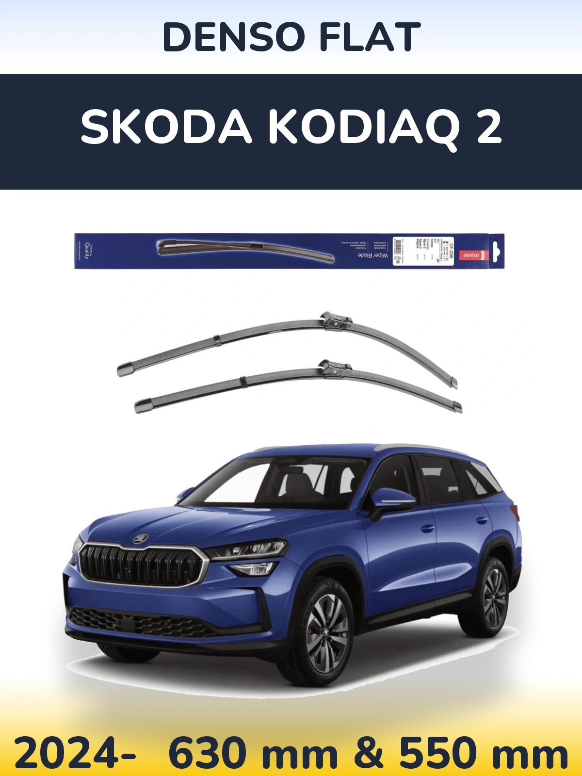 Front wiper blade set Denso Flat 630 & 550 mm for Skoda Kodiaq 2 2024-2026
