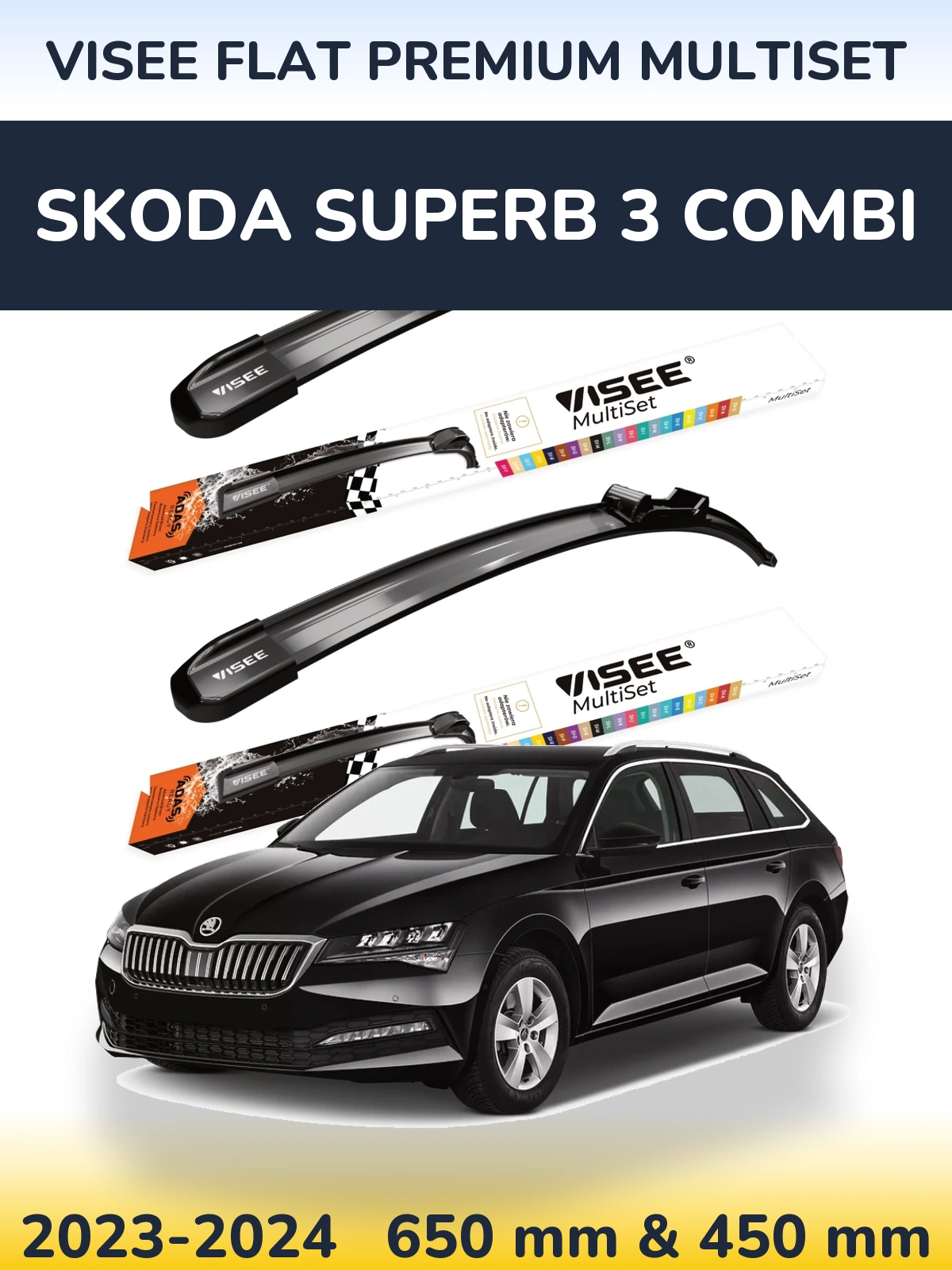 Front wiper blade set VISEE FLAT PREMIUM MultiSet 650 & 450 mm for Skoda Superb 3 Combi 2023-2024